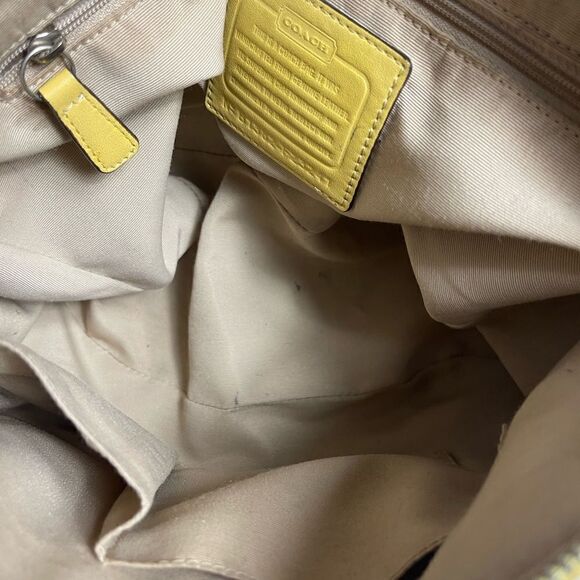 COACH Signature Stripe Convertible Hobo Bag yelow Perforated Leather F23241 - Picture 14 of 15